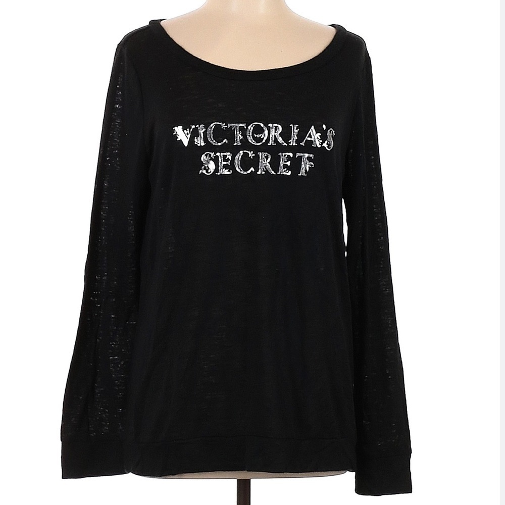 Victoria Secret Shirt Womens Long Sleeve Black Logo - Picture 8 of 8